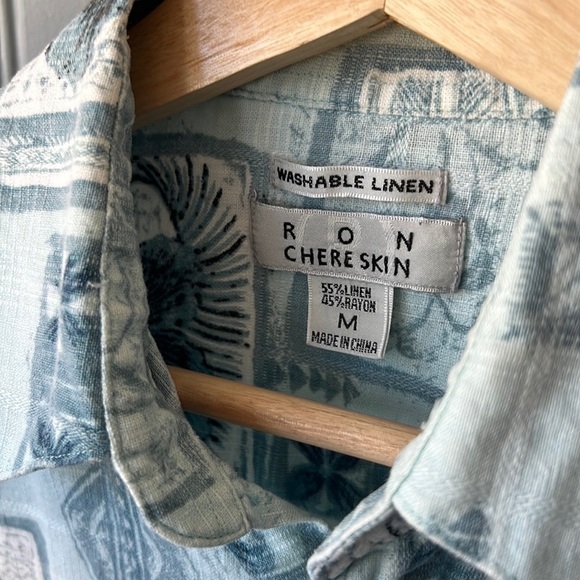 Chereskin Men’s Linen Blend Short Sleeve Hawaiian Button Down Shirt Medium - Picture 5 of 8